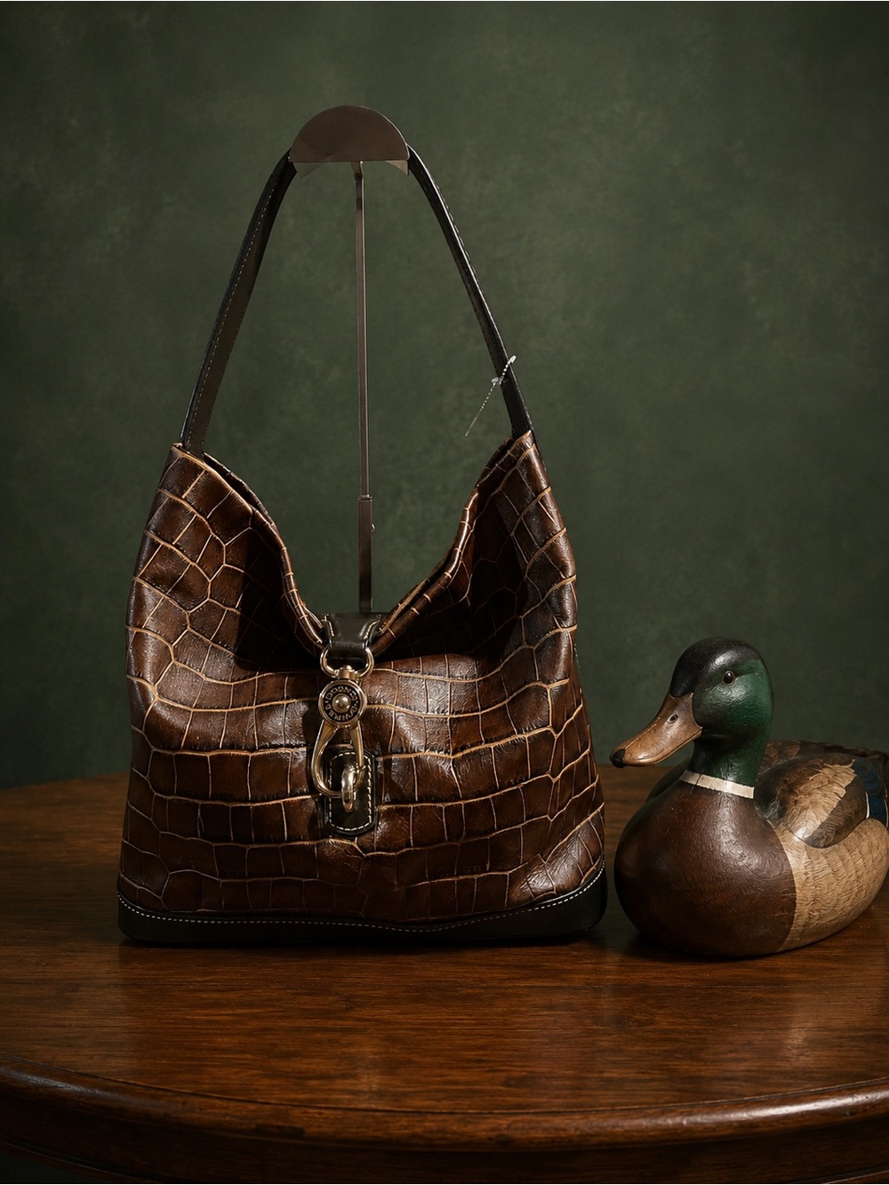 Dooney brown Croc-Embossed Leather Shoulder Bag